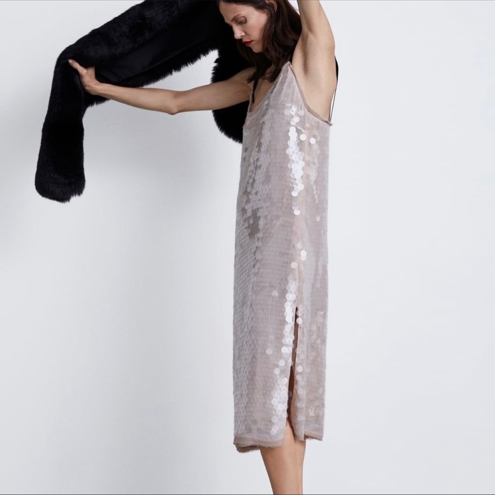 NWT Zara Evening Wear Collection Sequin Midi Dress